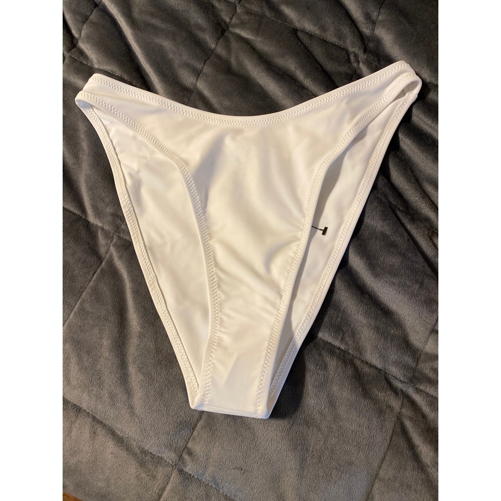 Lulus White High Cut Bikini Bottom L13BOTTOM Solid Minimalist Swimwear Med 0661